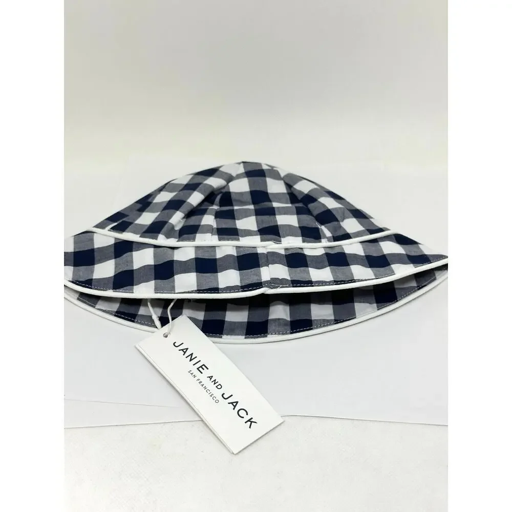 JANIE AND JACK Navy Blue Gingham Plaid Check Bucket Hat Preppy - 6-12 mos - NWT